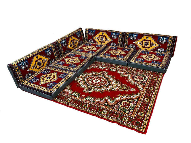 Sark Kösesi, 9-tlg. Kissenset, Orientalische Sitzecke, Sitzkissen-Set + Teppich
