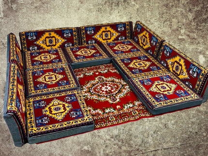 Orientalische Sitzecke - Sark Kösesi - Orientalisches Sofa + Teppich 14-tlg. 