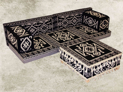 Schwarz Orientalische Sitzecke, 8-tlg. Kissenset, Sark Kösesi, Sitzkissen-Set