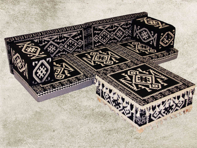 Schwarz Orientalische Sitzecke, 8-tlg. Kissenset, Sark Kösesi, Sitzkissen-Set