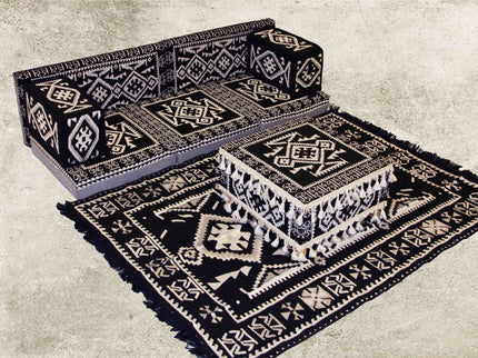 Schwarz Orientalische Sitzecke, 9-tlg. Kissenset, Orientalisch, Sark Kösesi, Sitzkissen-Set