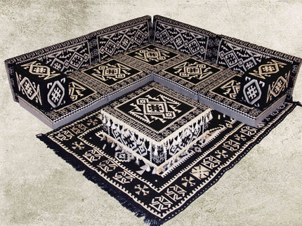 13-tlg. Schwarz Orientalische Sitzecke, Sark Kösesi, Orientalische Sitzgruppe, Ottomane