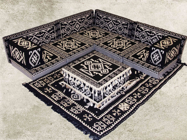 13-tlg. Schwarz Orientalische Sitzecke, Sark Kösesi, Orientalische Sitzgruppe, Ottomane
