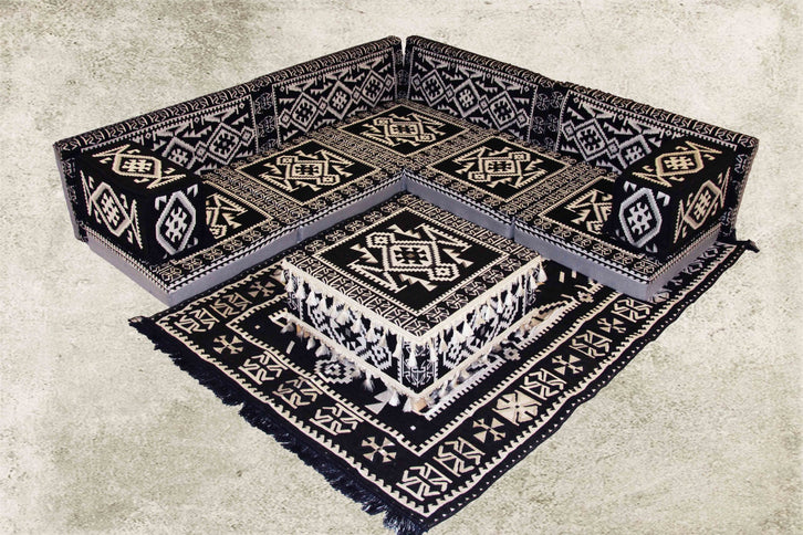 13-tlg. Schwarz Orientalische Sitzecke, Sark Kösesi, Orientalische Sitzgruppe, Ottomane