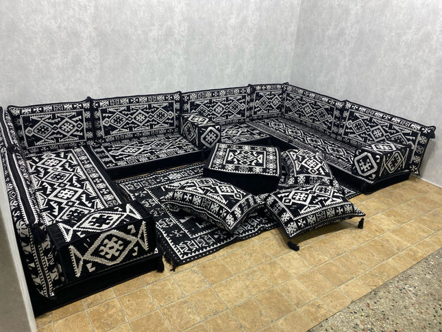 U förmiges orientalisches Sofa Set, Majlis-Sitzmöbel, Arabische Majlis, Bodenkissen, Türkisches Bode