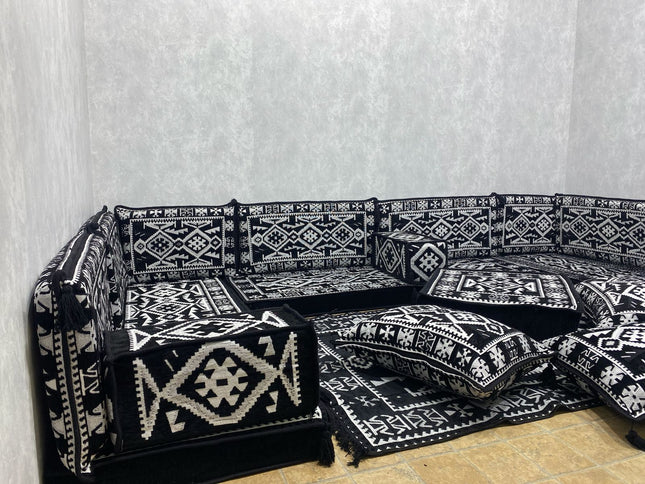 U förmiges orientalisches Sofa Set, Majlis-Sitzmöbel, Arabische Majlis, Bodenkissen, Türkisches Bode