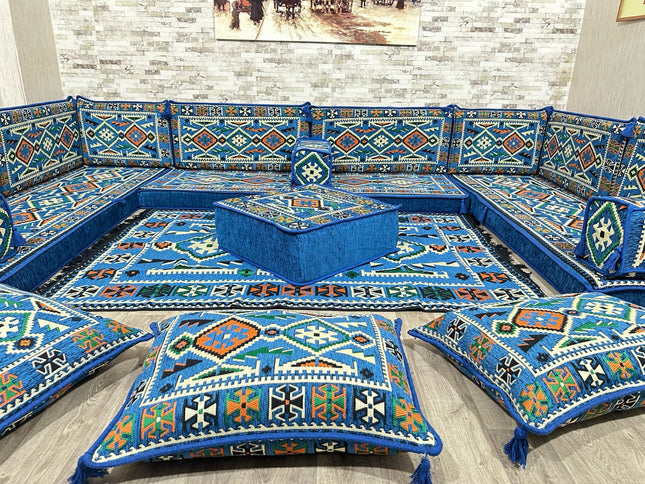 U Förmiges orientalisches Sofa Set, Terrasse Palettensofa, Bodenkissen, Arabische Majlis, Türkisches