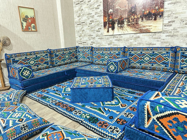 U förmiges orientalisches Sofa Set, Majlis-Sitzmöbel, Arabische Majlis, Bodenkissen, Türkisches Bode