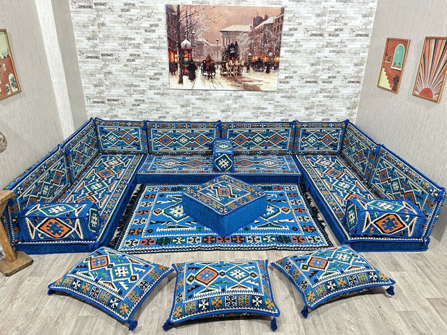 U Förmiges orientalisches Sofa Set, Terrasse Palettensofa, Bodenkissen, Arabische Majlis, Türkisches