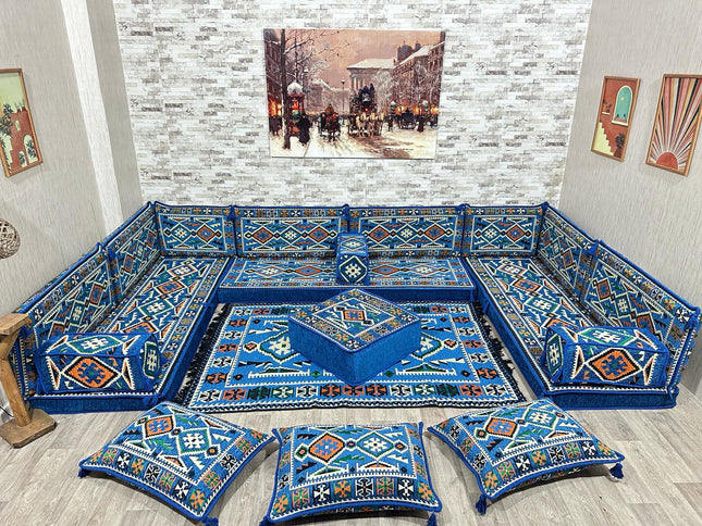 U Förmiges orientalisches Sofa Set, Terrasse Palettensofa, Bodenkissen, Arabische Majlis, Türkisches
