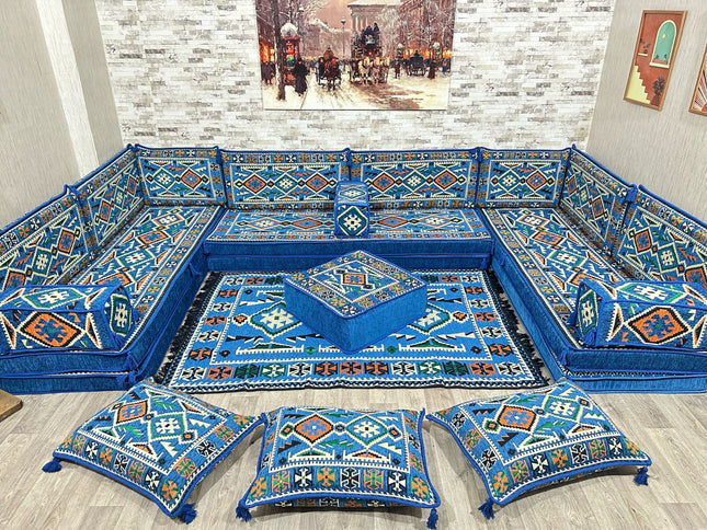 U förmiges orientalisches Sofa Set, Majlis-Sitzmöbel, Arabische Majlis, Bodenkissen, Türkisches Bode