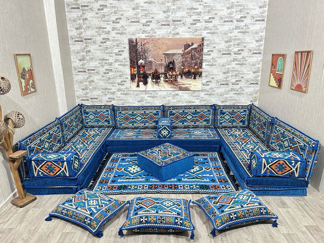 U förmiges orientalisches Sofa Set, Majlis-Sitzmöbel, Arabische Majlis, Bodenkissen, Türkisches Bode