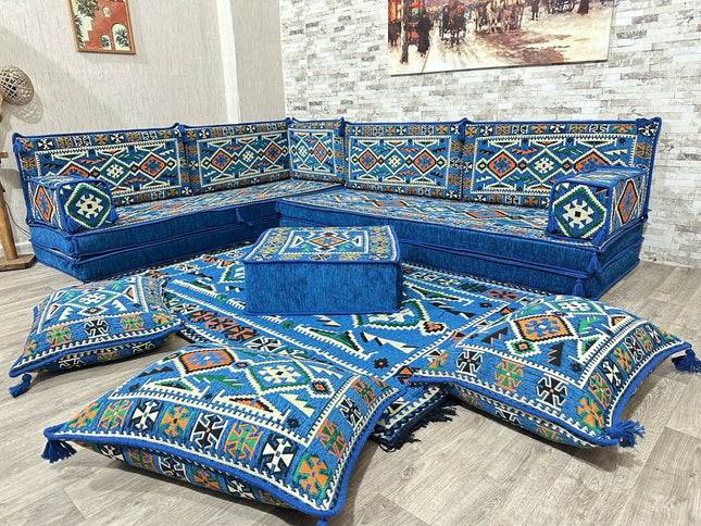 L förmiges orientalisches Sofa Set, Palettensofa, Bodenkissen, Arabische Majlis, Türkisches Boden Si