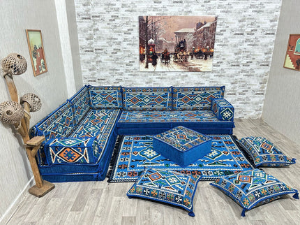 L förmiges orientalisches Sofa Set, Palettensofa, Bodenkissen, Arabische Majlis, Türkisches Boden Si