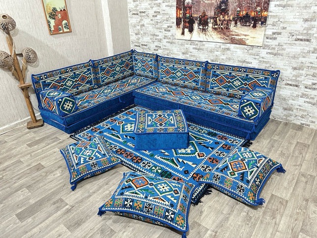 L förmiges orientalisches Sofa Set, Palettensofa, Bodenkissen, Arabische Majlis, Türkisches Boden Si