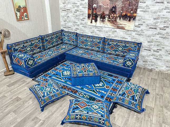L förmiges orientalisches Sofa Set, Palettensofa, Bodenkissen, Arabische Majlis, Türkisches Boden Si