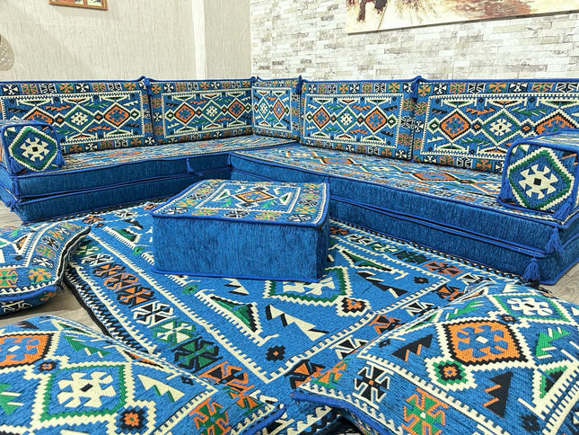 L förmiges orientalisches Sofa Set, Palettensofa, Bodenkissen, Arabische Majlis, Türkisches Boden Si
