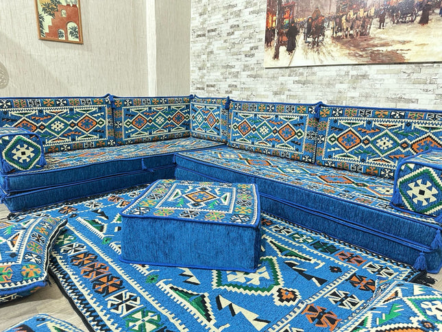 L förmiges orientalisches Sofa Set, Palettensofa, Bodenkissen, Arabische Majlis, Türkisches Boden Si