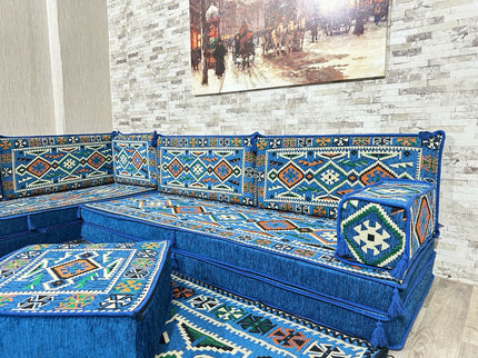 L förmiges orientalisches Sofa Set, Palettensofa, Bodenkissen, Arabische Majlis, Türkisches Boden Si