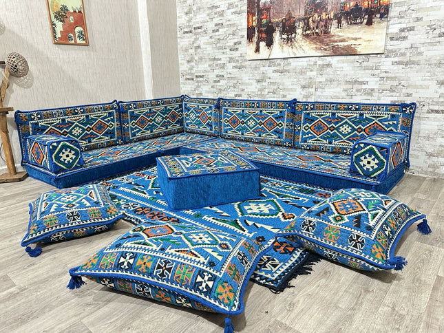 L förmiges orientalisches Sofa Set, Palettensofa, Bodenkissen, Arabische Majlis, Türkisches Boden Si