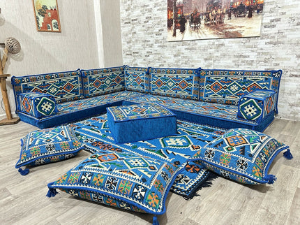 L förmiges orientalisches Sofa Set, Palettensofa, Bodenkissen, Arabische Majlis, Türkisches Boden Si