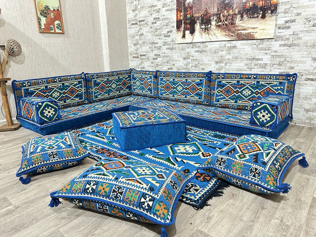 L förmiges orientalisches Sofa Set, Palettensofa, Bodenkissen, Arabische Majlis, Türkisches Boden Si