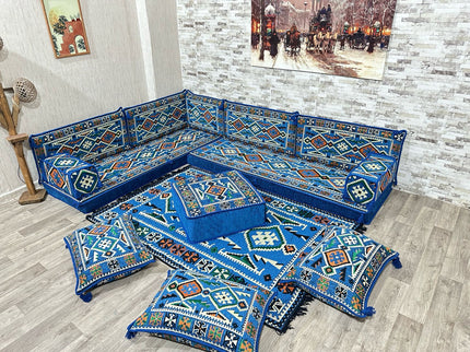 L förmiges orientalisches Sofa Set, Palettensofa, Bodenkissen, Arabische Majlis, Türkisches Boden Si
