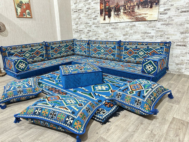 L förmiges orientalisches Sofa Set, Palettensofa, Bodenkissen, Arabische Majlis, Türkisches Boden Si