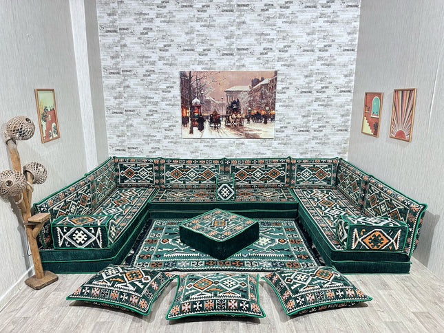 U förmiges orientalisches Sofa Set, Majlis-Sitzmöbel, Arabische Majlis, Bodenkissen, Türkisches Bode