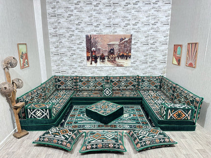 U förmiges orientalisches Sofa Set, Majlis-Sitzmöbel, Arabische Majlis, Bodenkissen, Türkisches Bode