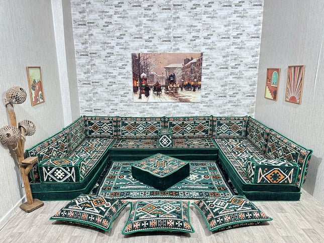 U förmiges orientalisches Sofa Set, Majlis-Sitzmöbel, Arabische Majlis, Bodenkissen, Türkisches Bode