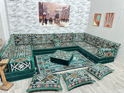 U förmiges orientalisches Sofa Set, Majlis-Sitzmöbel, Arabische Majlis, Bodenkissen, Türkisches Bode