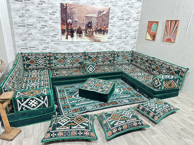 U förmiges orientalisches Sofa Set, Majlis-Sitzmöbel, Arabische Majlis, Bodenkissen, Türkisches Bode