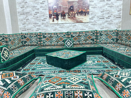 U förmiges orientalisches Sofa Set, Majlis-Sitzmöbel, Arabische Majlis, Bodenkissen, Türkisches Bode