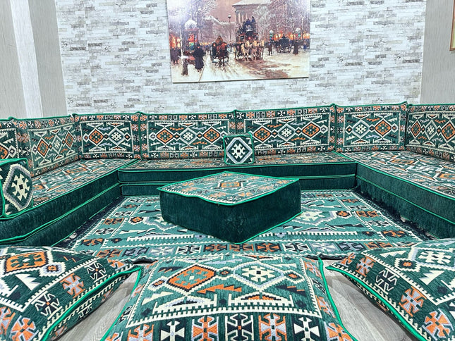 U förmiges orientalisches Sofa Set, Majlis-Sitzmöbel, Arabische Majlis, Bodenkissen, Türkisches Bode