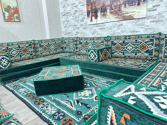 U förmiges orientalisches Sofa Set, Majlis-Sitzmöbel, Arabische Majlis, Bodenkissen, Türkisches Bode