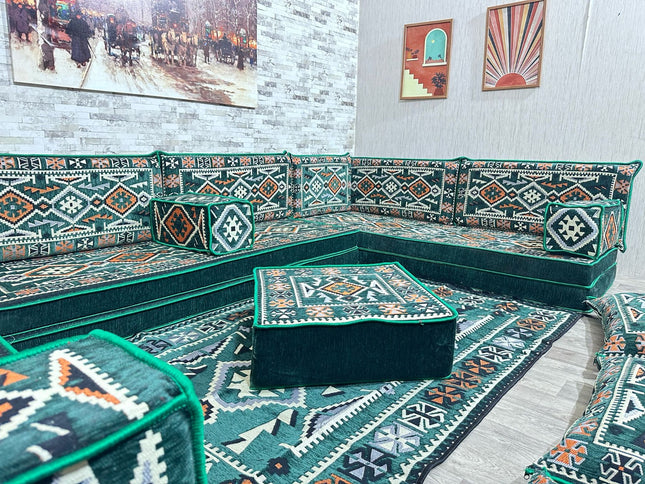 U förmiges orientalisches Sofa Set, Majlis-Sitzmöbel, Arabische Majlis, Bodenkissen, Türkisches Bode