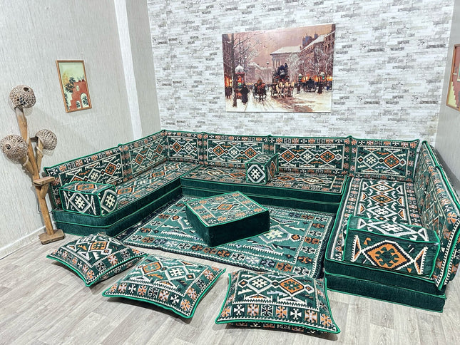U förmiges orientalisches Sofa Set, Majlis-Sitzmöbel, Arabische Majlis, Bodenkissen, Türkisches Bode