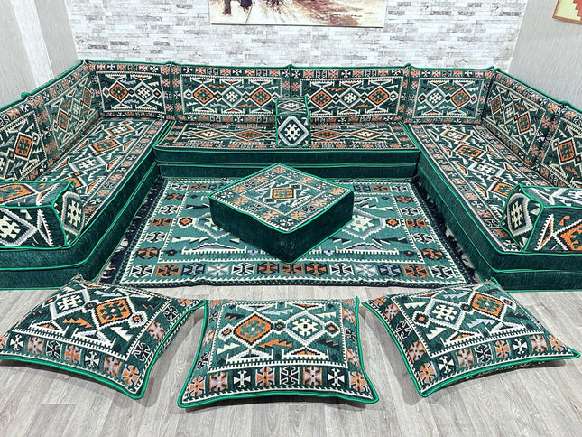 U förmiges orientalisches Sofa Set, Majlis-Sitzmöbel, Arabische Majlis, Bodenkissen, Türkisches Bode
