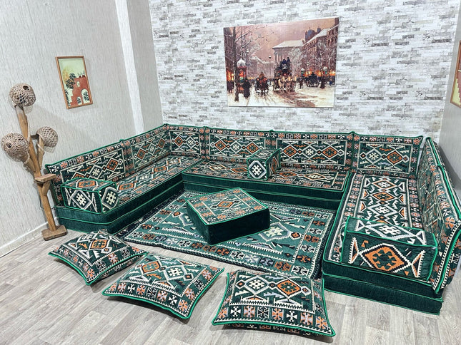 U förmiges orientalisches Sofa Set, Majlis-Sitzmöbel, Arabische Majlis, Bodenkissen, Türkisches Bode