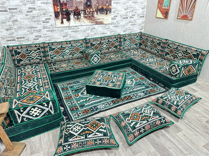 U förmiges orientalisches Sofa Set, Majlis-Sitzmöbel, Arabische Majlis, Bodenkissen, Türkisches Bode