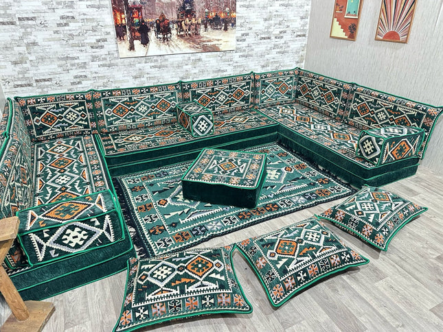 U förmiges orientalisches Sofa Set, Majlis-Sitzmöbel, Arabische Majlis, Bodenkissen, Türkisches Bode