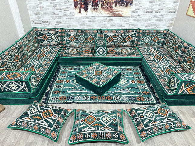 U förmiges orientalisches Sofa Set, Majlis-Sitzmöbel, Arabische Majlis, Bodenkissen, Türkisches Bode