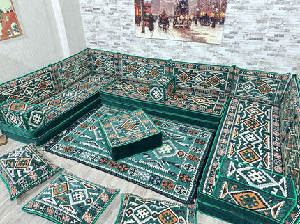 U förmiges orientalisches Sofa Set, Majlis-Sitzmöbel, Arabische Majlis, Bodenkissen, Türkisches Bode
