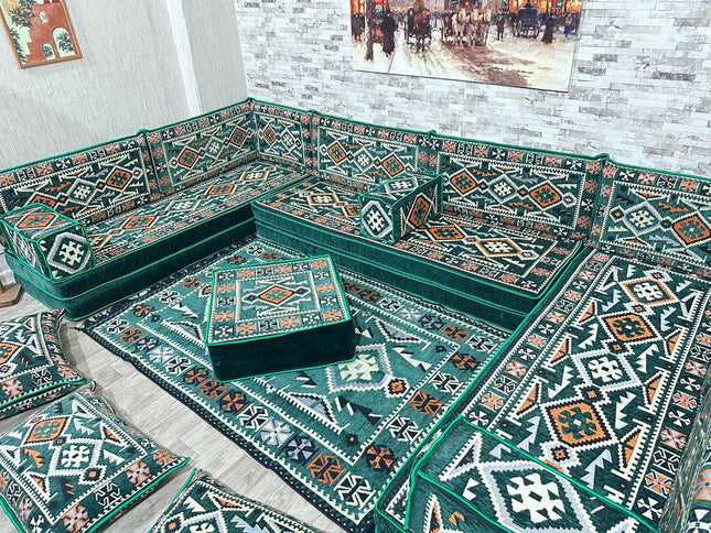 U förmiges orientalisches Sofa Set, Majlis-Sitzmöbel, Arabische Majlis, Bodenkissen, Türkisches Bode