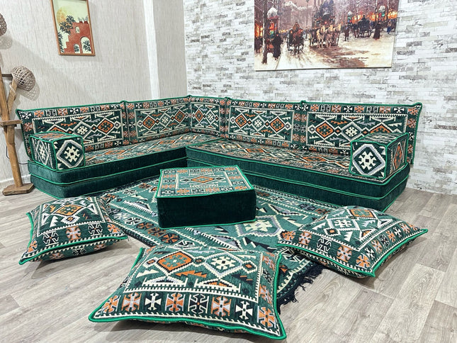 L förmiges orientalisches Sofa Set, Palettensofa, Bodenkissen, Arabische Majlis, Türkisches Boden Si