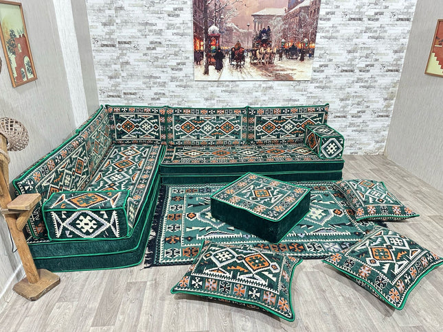 L förmiges orientalisches Sofa Set, Palettensofa, Bodenkissen, Arabische Majlis, Türkisches Boden Si