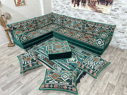 L förmiges orientalisches Sofa Set, Palettensofa, Bodenkissen, Arabische Majlis, Türkisches Boden Si