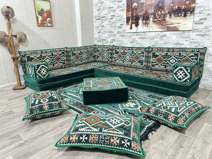 L förmiges orientalisches Sofa Set, Palettensofa, Bodenkissen, Arabische Majlis, Türkisches Boden Si