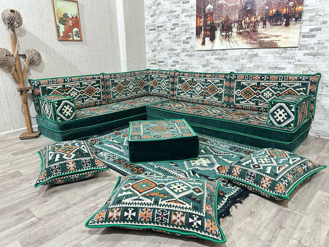 L förmiges orientalisches Sofa Set, Palettensofa, Bodenkissen, Arabische Majlis, Türkisches Boden Si